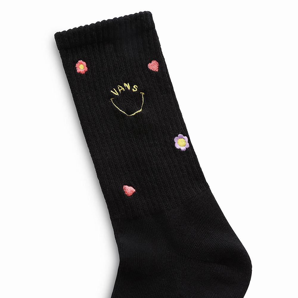 Calcetines Vans Embroidered Crew (1 pair) Mujer Negras | ZSI179465