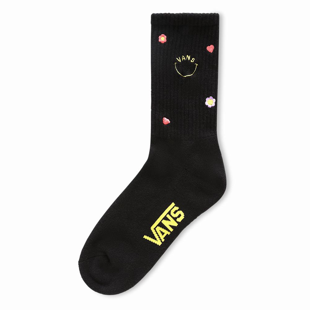 Calcetines Vans Embroidered Crew (1 pair) Mujer Negras | ZSI179465