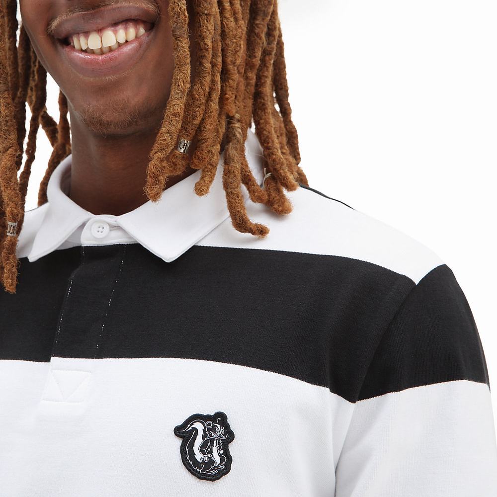 Camisas Vans Checkerboard Research Long Sleeve Polo Hombre Negras/Blancas | FNG801625