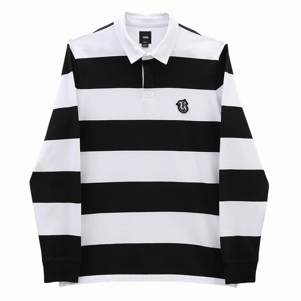 Camisas Vans Checkerboard Research Long Sleeve Polo Hombre Negras/Blancas | FNG801625