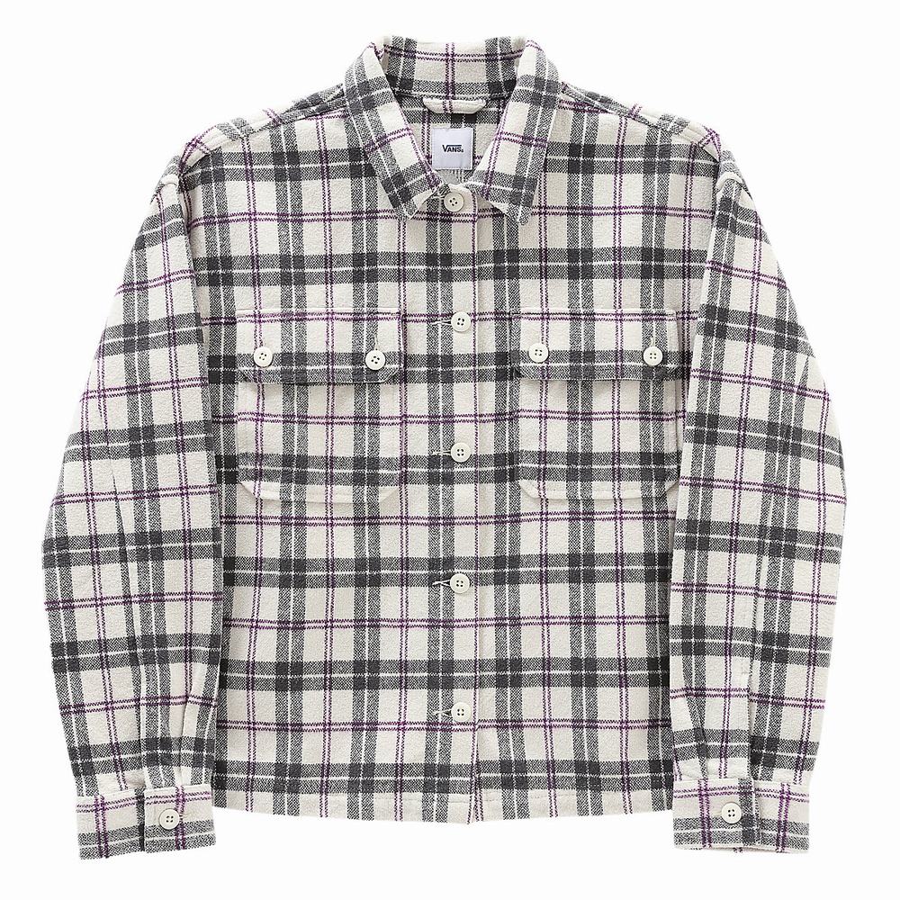 Camisas Vans Panda Plaid Woven Mujer Blancas | OTJ936047