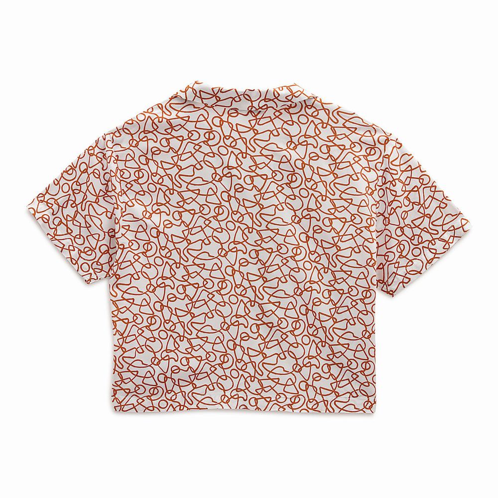 Camisas Vans Textured Waves Mujer Blancas/Naranjas | SPL370614