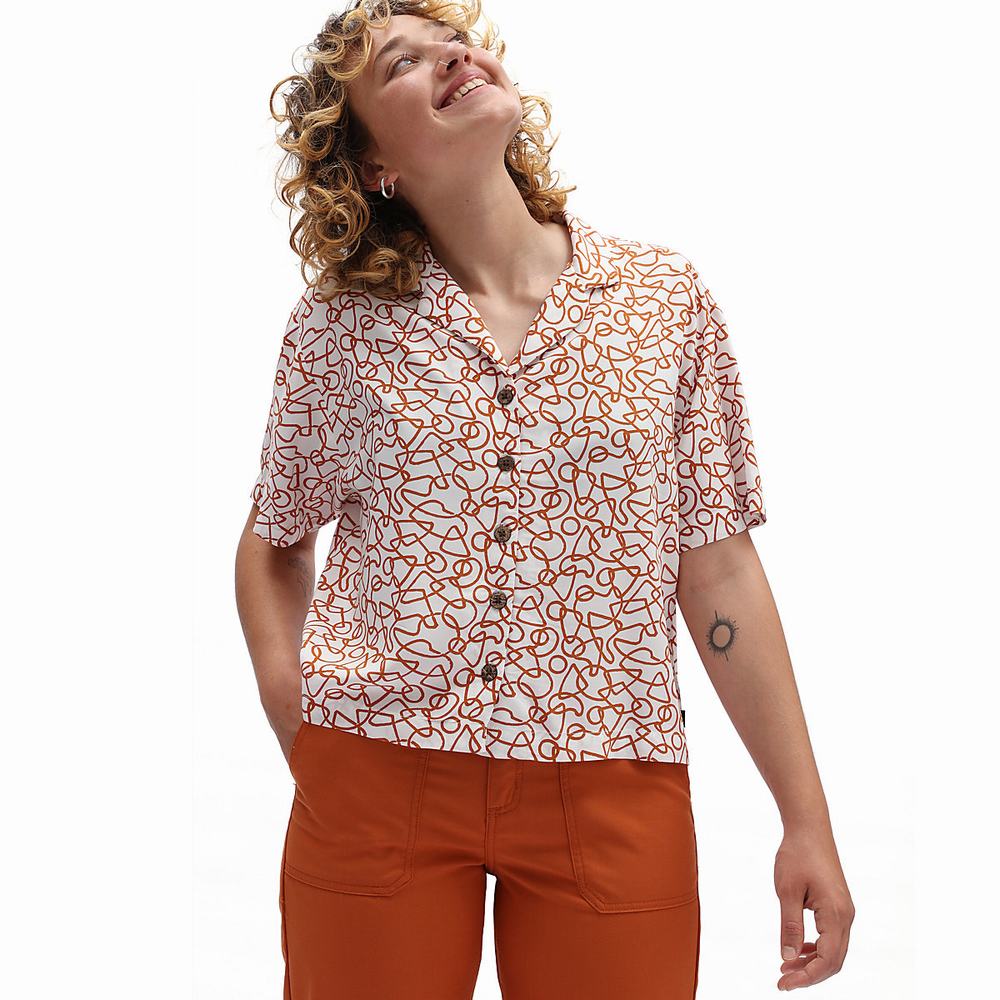 Camisas Vans Textured Waves Mujer Blancas/Naranjas | SPL370614