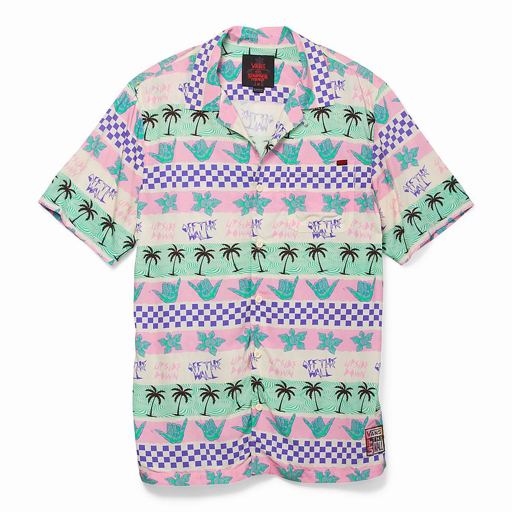 Camisas Vans X Stranger Things California Stripe Buttondown Hombre Rosas | CZH602134