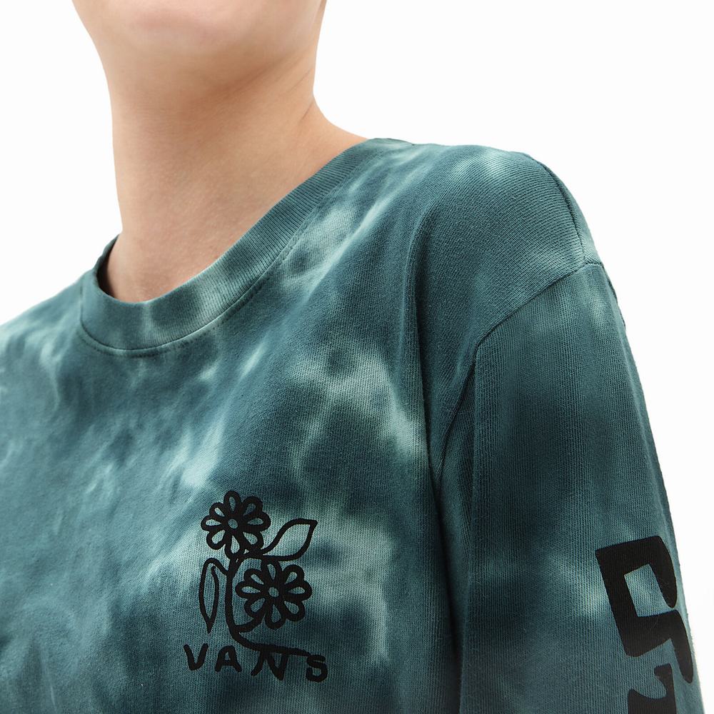 Camiseta Vans Cloud Wash Audience Boyfriend Long Sleeve Mujer Azules | MGJ039247