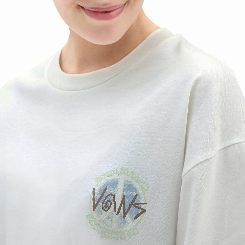 Camiseta Vans Earth Peace Vans Oversized Long Sleeve Mujer Blancas | DOE015287