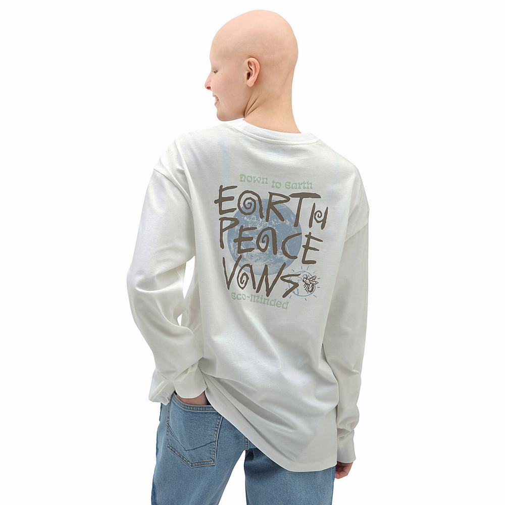 Camiseta Vans Earth Peace Vans Oversized Long Sleeve Mujer Blancas | DOE015287