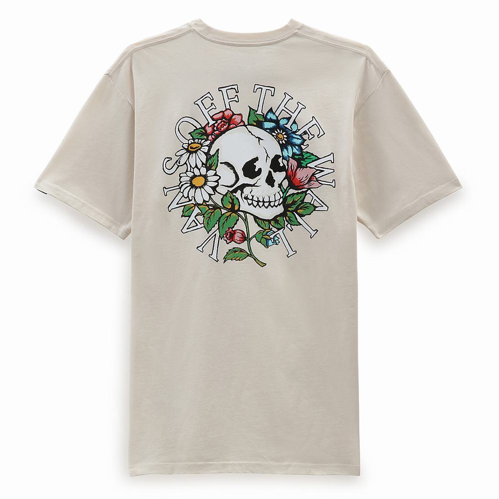 Camiseta Vans Floral Skull Hombre Blancas | HUR680391