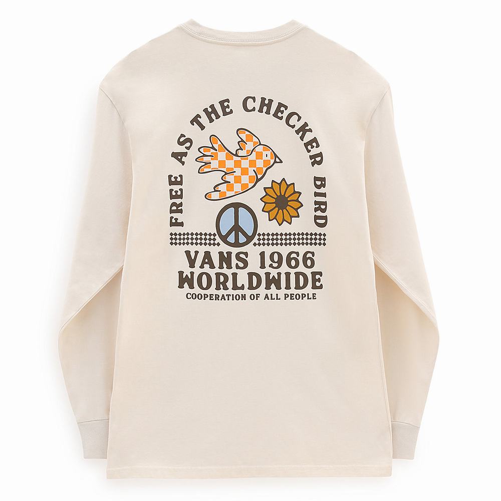 Camiseta Vans Free As A Checker Bird Long Sleeve Hombre Blancas | MCO043182