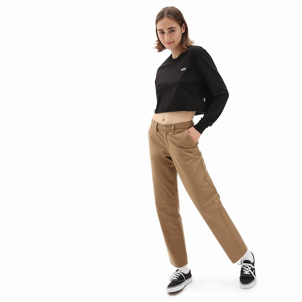 Camiseta Vans Junior V Long Sleeve Cropped Mujer Negras | FWG615094