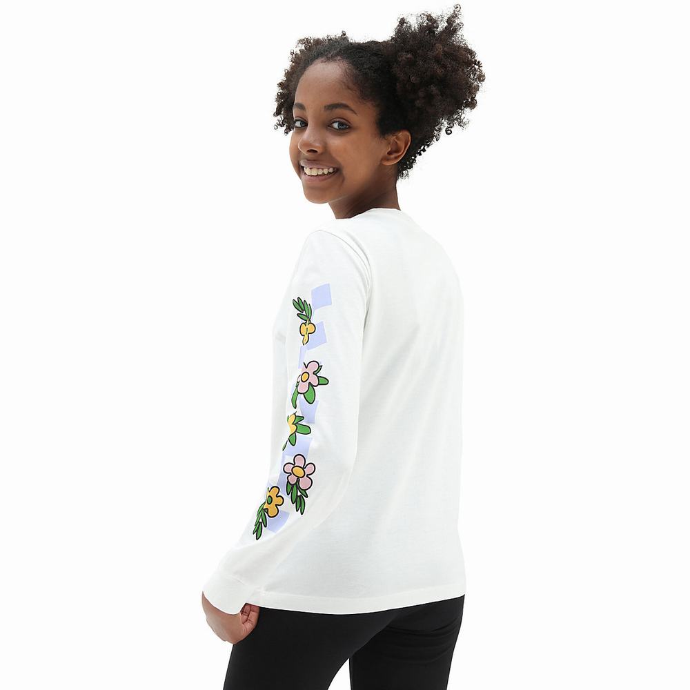 Camiseta Vans Left Chest Floral Long Sleeve (8-14 years) Niños Blancas | HSX263074