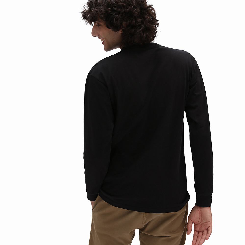 Camiseta Vans Left Chest Hit Long Sleeve Hombre Negras/Blancas | XCD291387