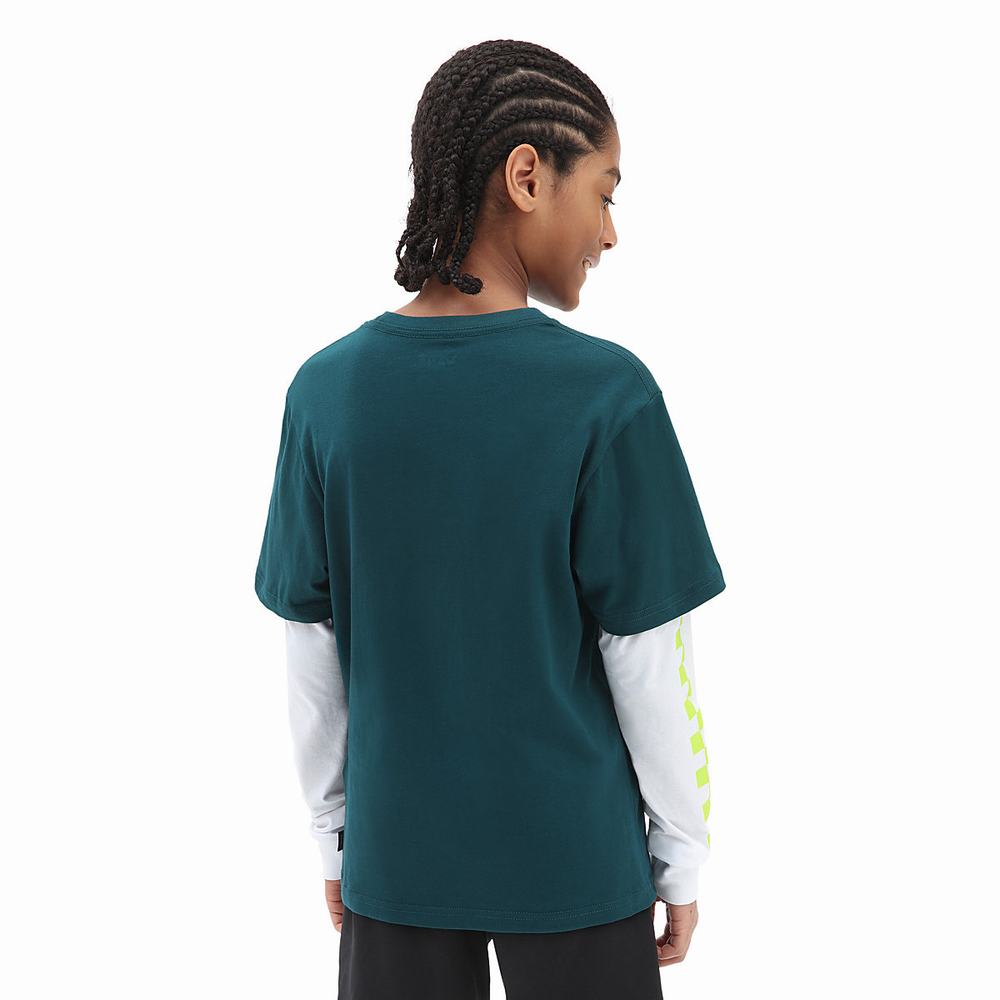 Camiseta Vans Long Check (8-14 years) Niños Azules | LJC827634