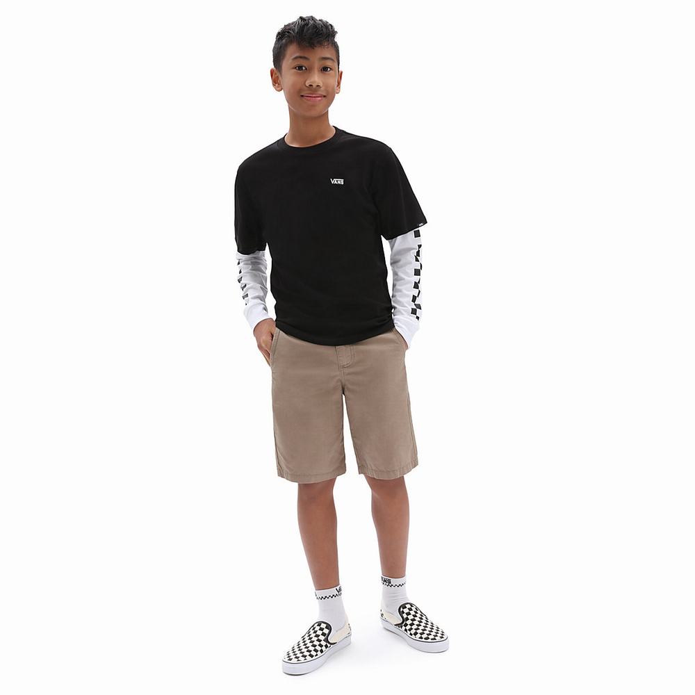 Camiseta Vans Long Check Twofer (8-14 years) Niños Negras | DEX430276