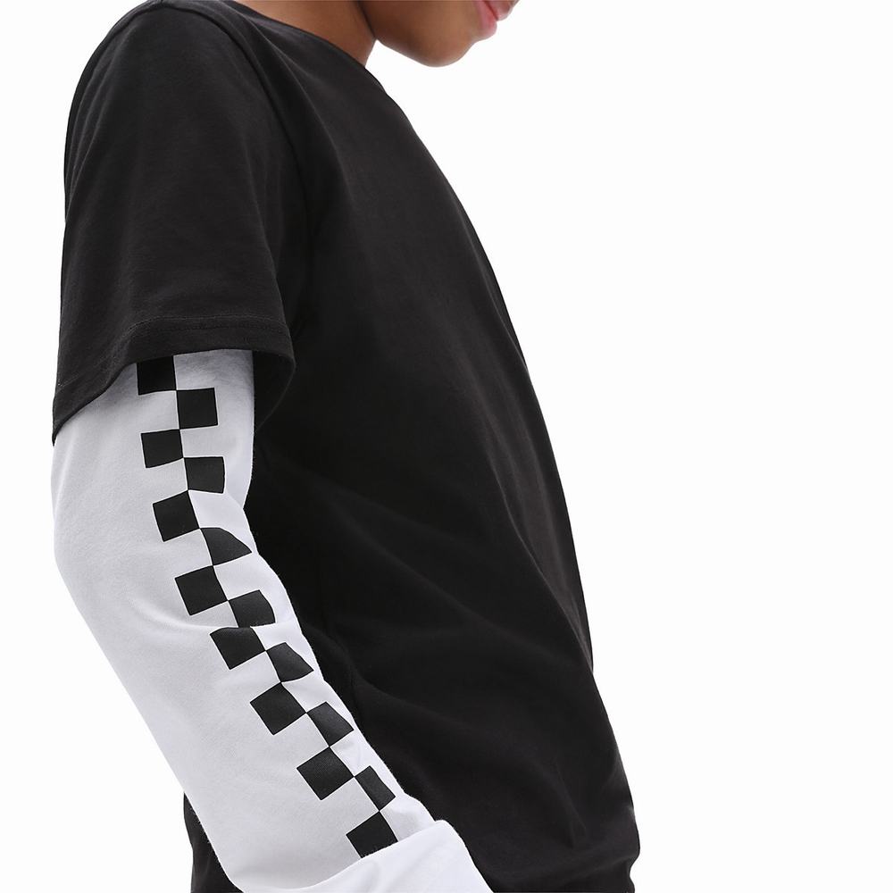 Camiseta Vans Long Check Twofer (8-14 years) Niños Negras | DEX430276