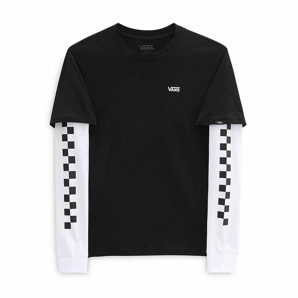 Camiseta Vans Long Check Twofer (8-14 years) Niños Negras | DEX430276