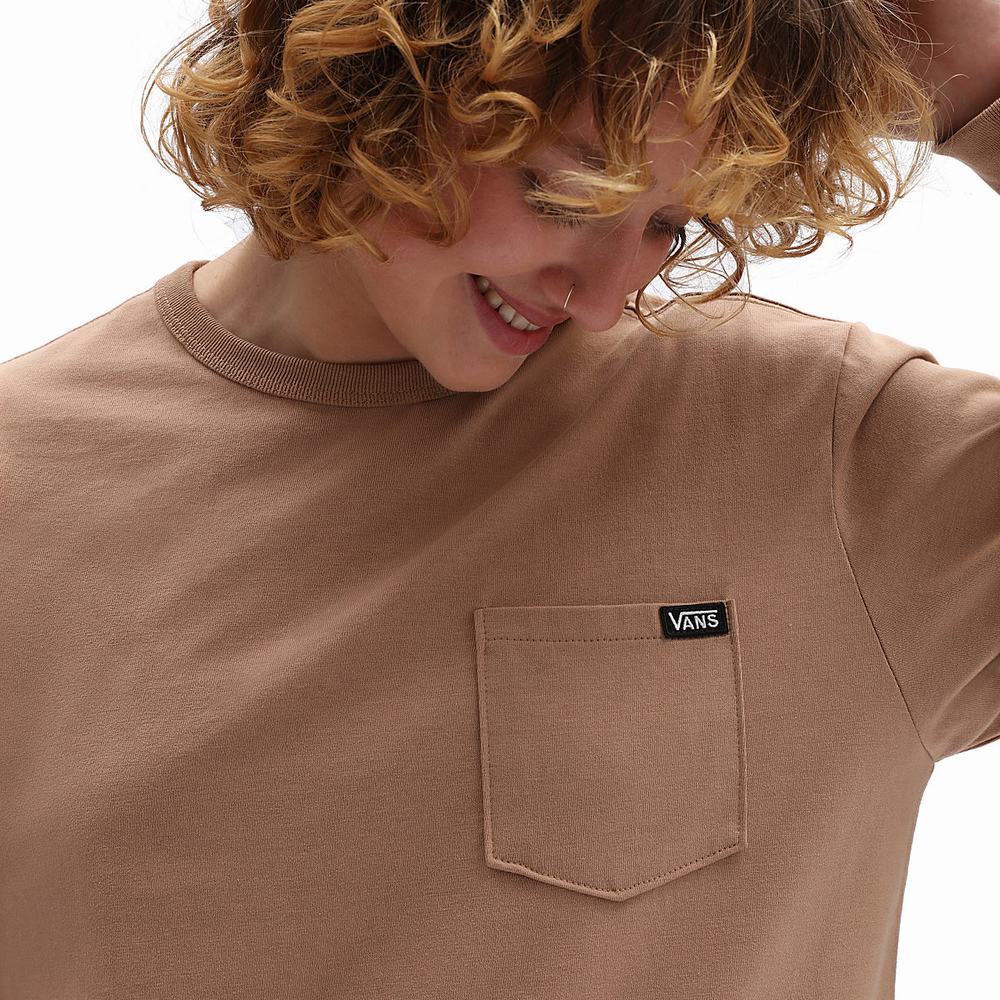 Camiseta Vans Long Sleeve OTW Pocket Mujer Beige | KQI904285