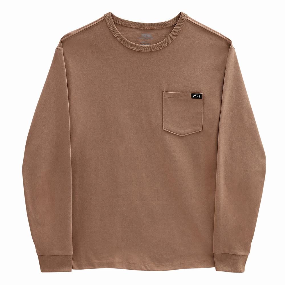 Camiseta Vans Long Sleeve OTW Pocket Mujer Beige | KQI904285