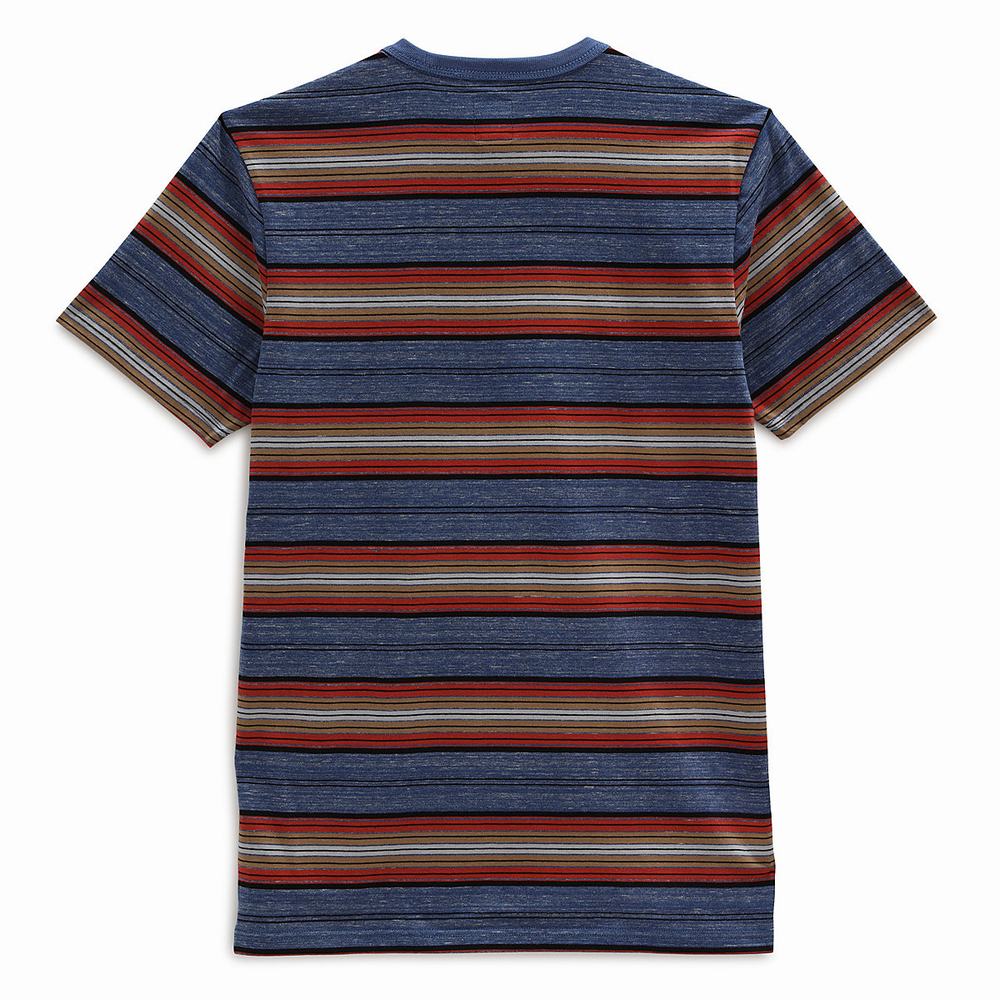 Camiseta Vans Mesa Stripe Pocket Crew Hombre Azules | GCM520741