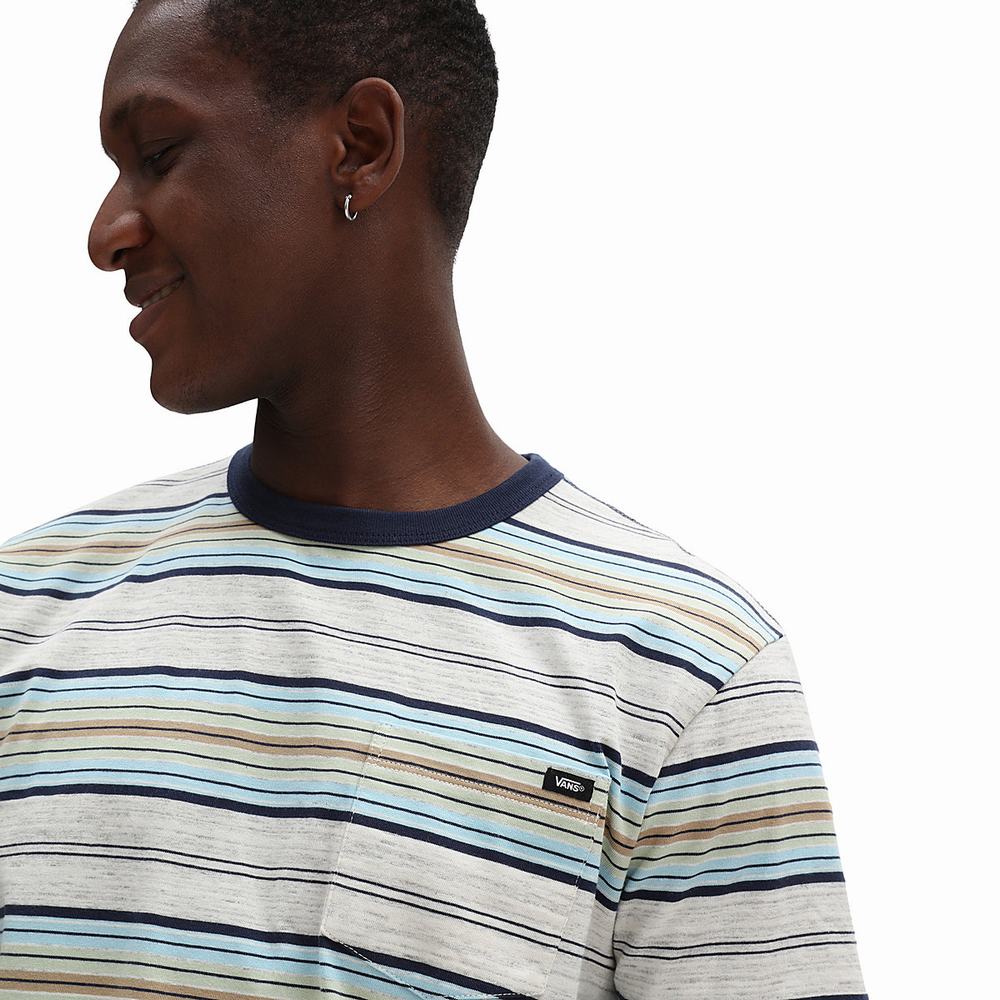 Camiseta Vans Mesa Stripe Pocket Crew Hombre Blancas | SHM087256