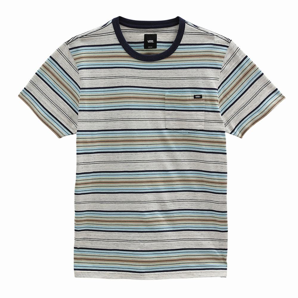 Camiseta Vans Mesa Stripe Pocket Crew Hombre Blancas | SHM087256