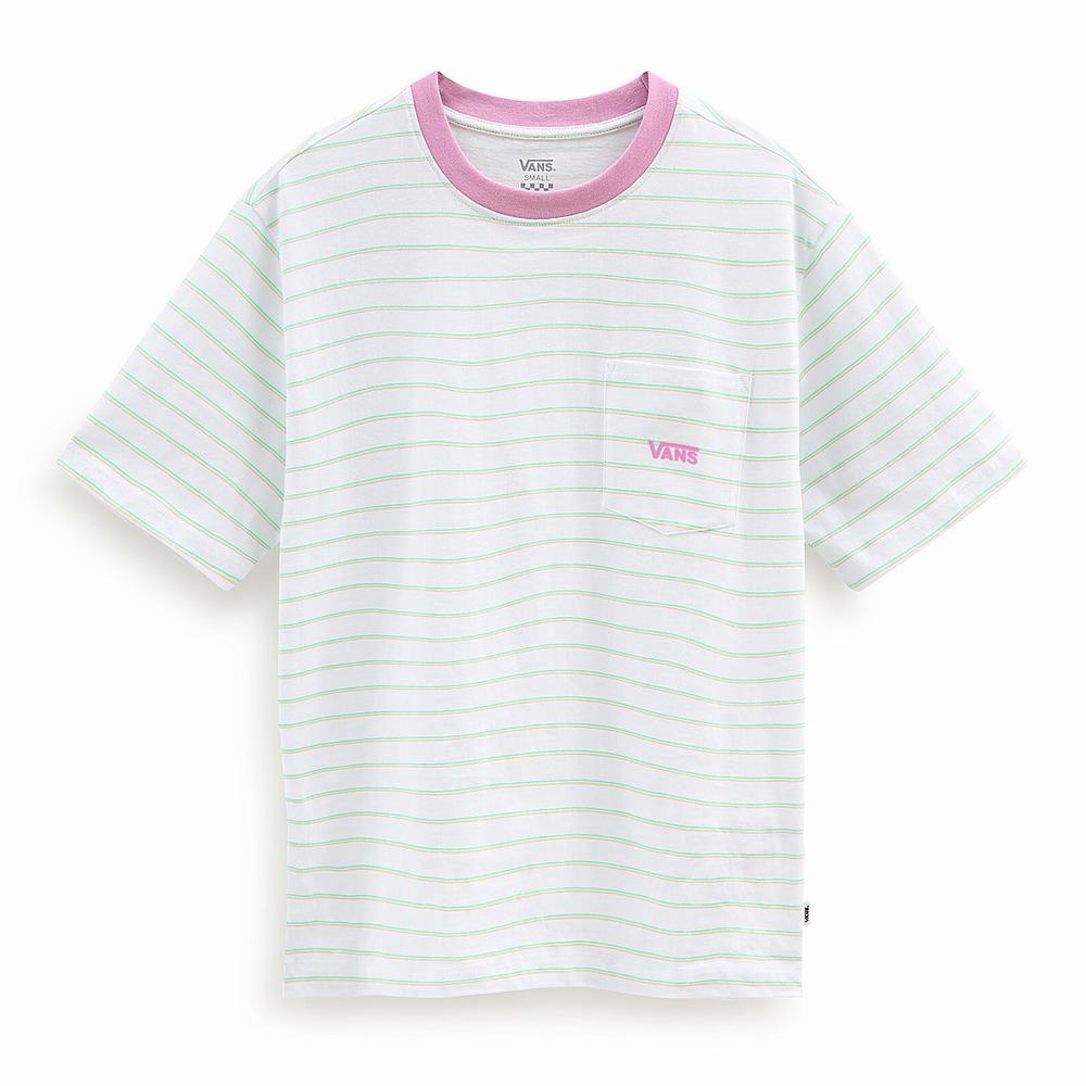 Camiseta Vans Mini Stripe Pocket Mujer Blancas | RFH290431