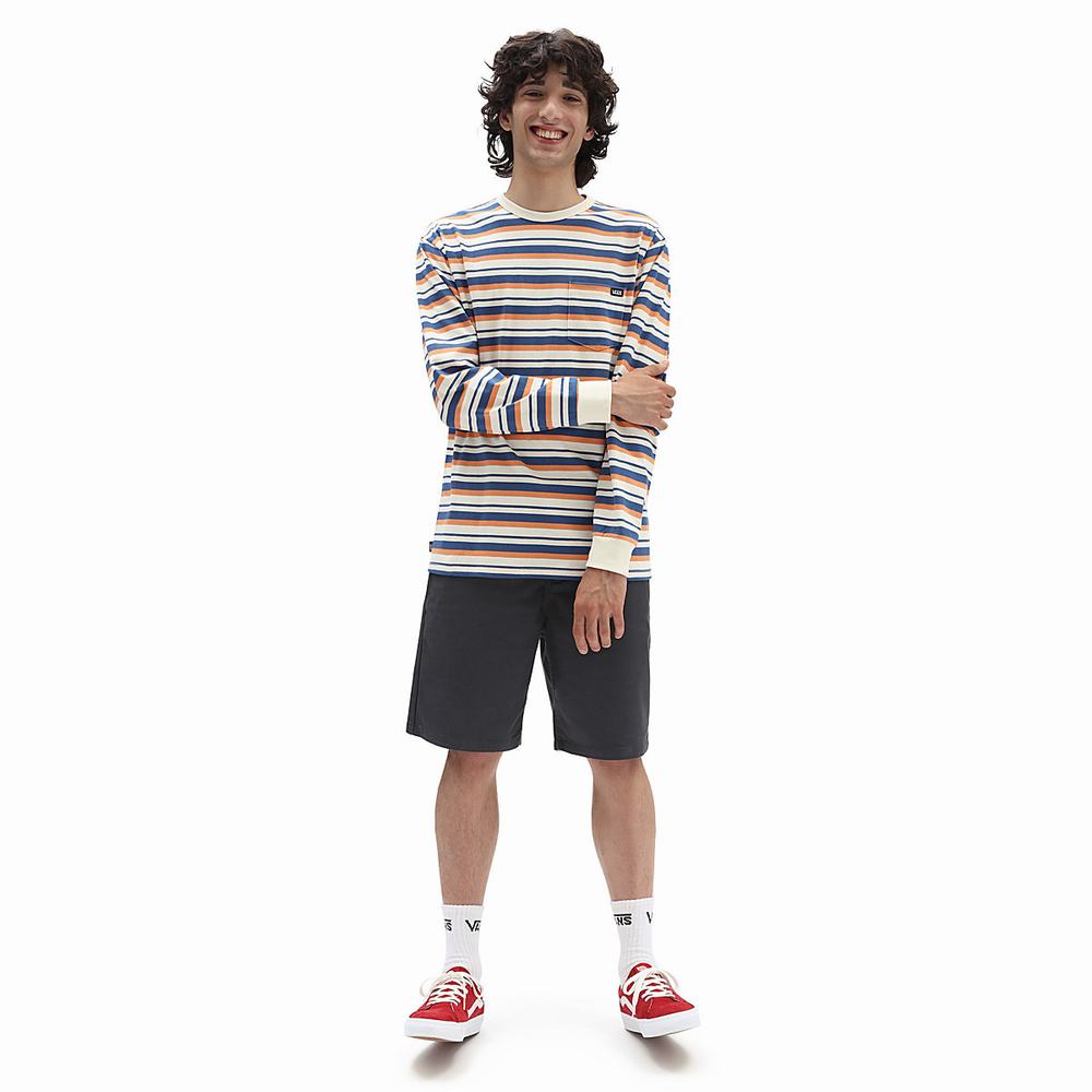 Camiseta Vans Off The Wall Classic Stripe Pocket Hombre Blancas | ISX608741