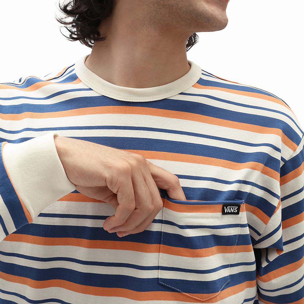 Camiseta Vans Off The Wall Classic Stripe Pocket Hombre Blancas | ISX608741