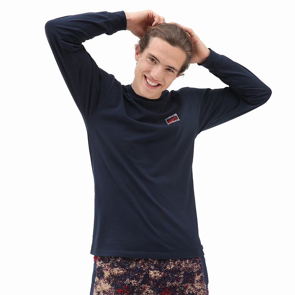 Camiseta Vans Outdoor Club Long Sleeve Hombre Azules | GKR658743