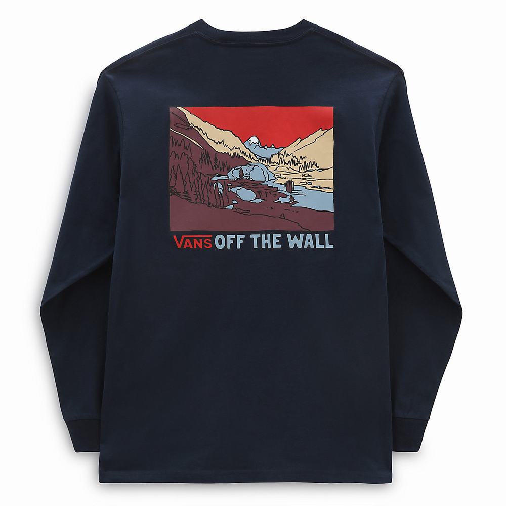 Camiseta Vans Outdoor Club Long Sleeve Hombre Azules | GKR658743