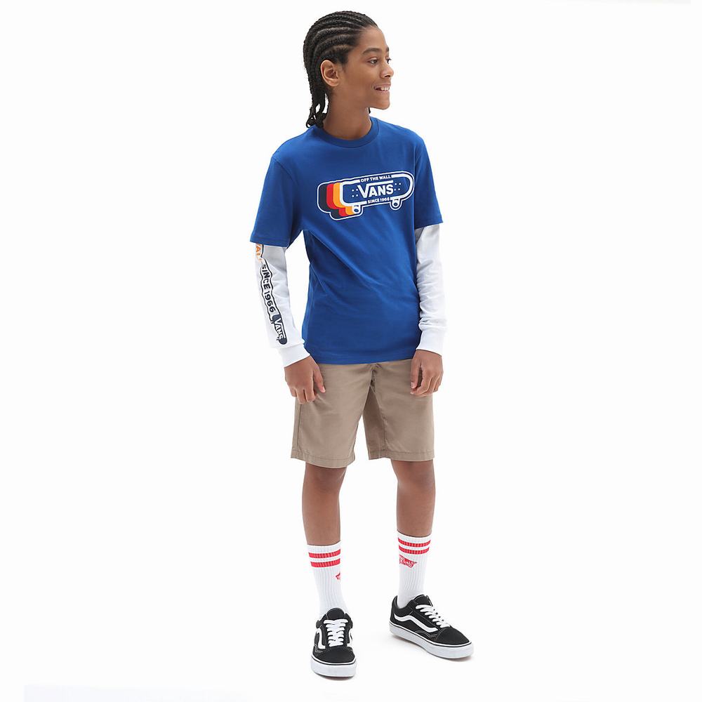 Camiseta Vans Sk8 Since 1966 Twofer Long Sleeve (8-14 years) Niños Azules | IAG243079