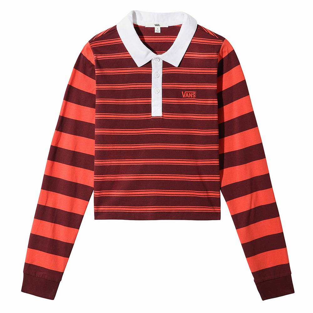 Camiseta Vans Stripe Block Long Sleeve Polo Mujer Rojas | PRO657943