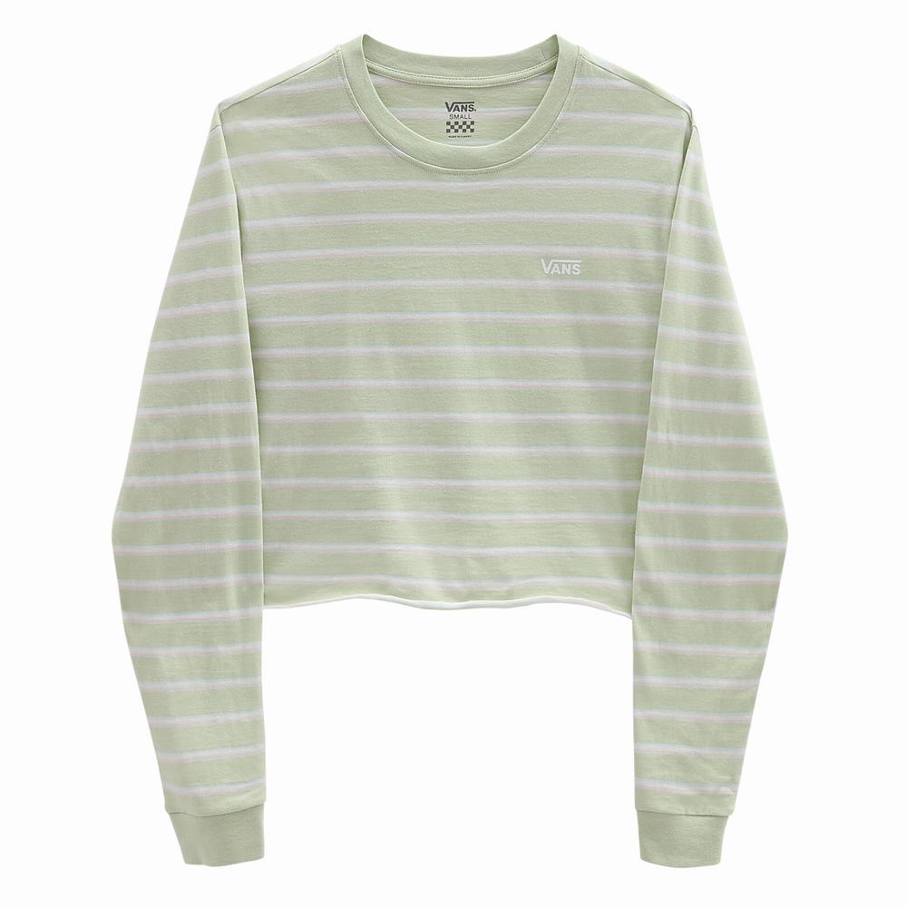 Camiseta Vans Time Off Stripe Long Sleeve Crop Mujer Verde | ABZ137890