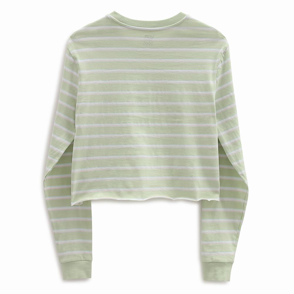 Camiseta Vans Time Off Stripe Long Sleeve Crop Mujer Verde | ABZ137890