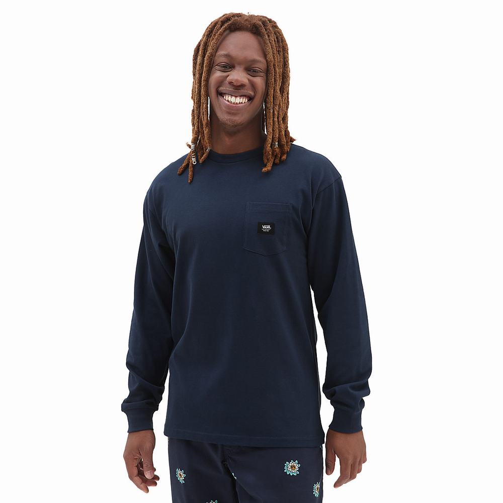 Camiseta Vans Woven Patch Pocket Long Sleeve Hombre Azules | RJE791568