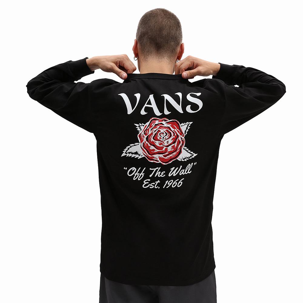 Camiseta Vans tattoo Rose Long Sleeve Hombre Negras | KCX078321