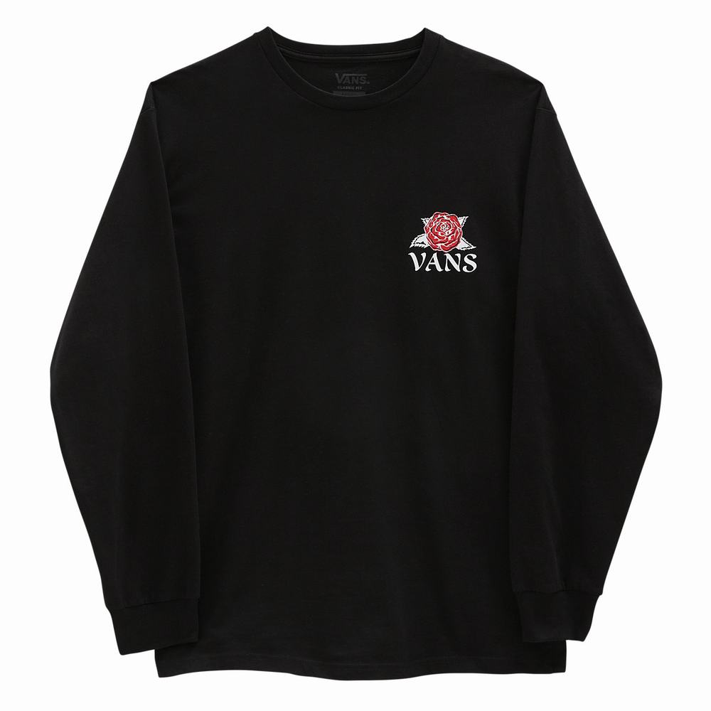 Camiseta Vans tattoo Rose Long Sleeve Hombre Negras | KCX078321