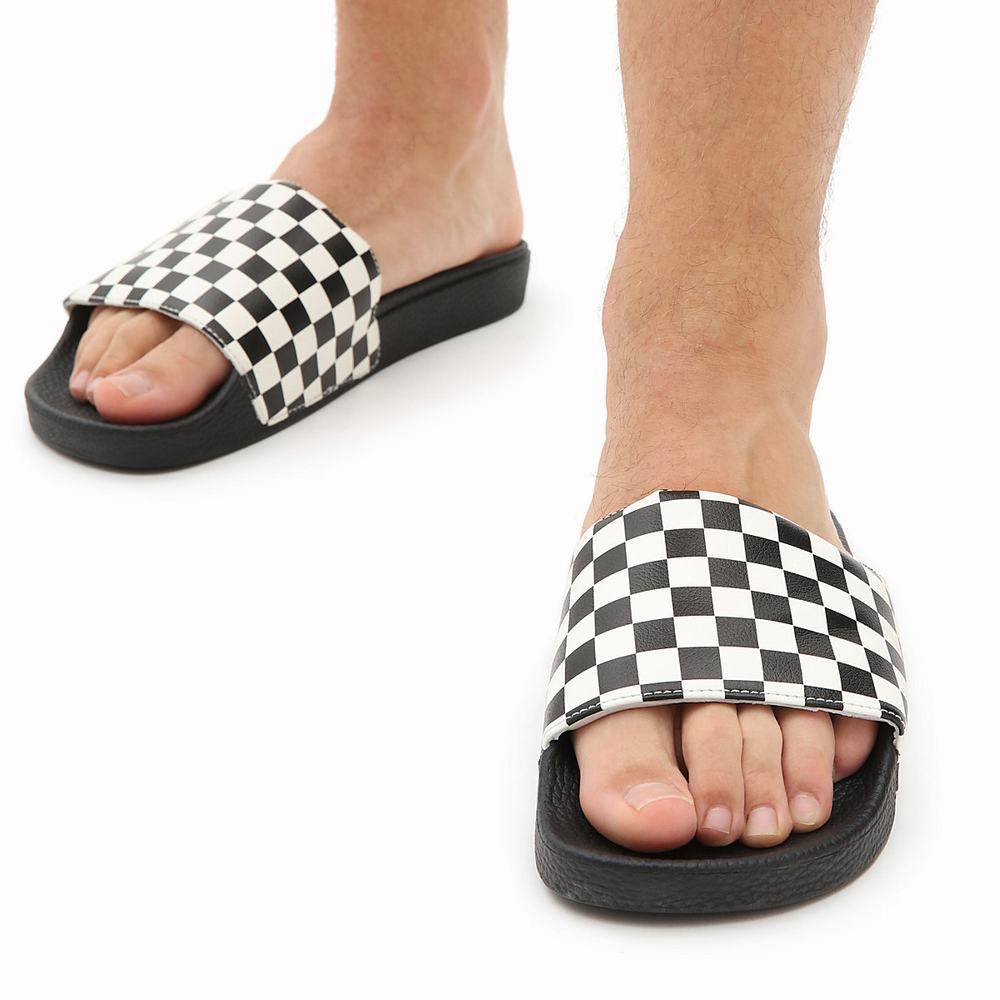 Chanclas Vans Checkerboard Hombre Negras/Blancas | JDV087124