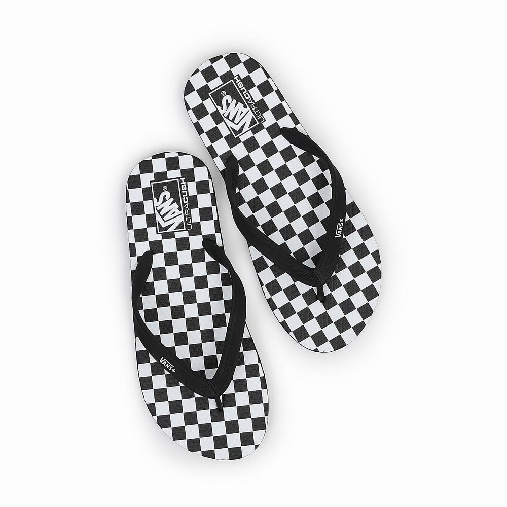 Chanclas Vans Checkerboard Makena Hombre Negras/Blancas | WUG287193