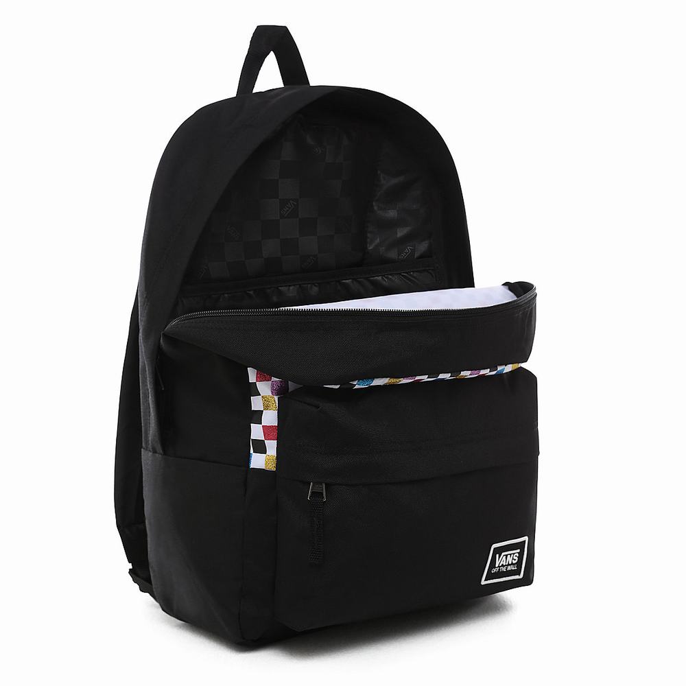 Mochilas Vans Glitter Check Realm Mujer Negras/Multicolor | PBQ915278