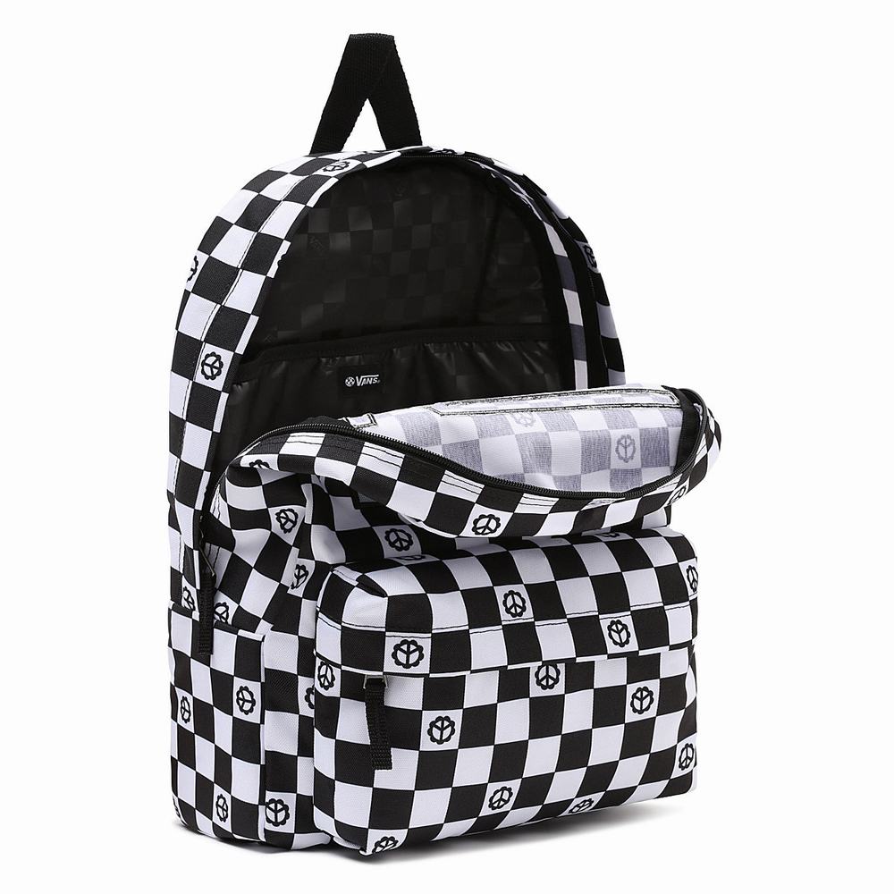 Mochilas Vans Realm Flying V Mujer Negras/Blancas | PCM605194