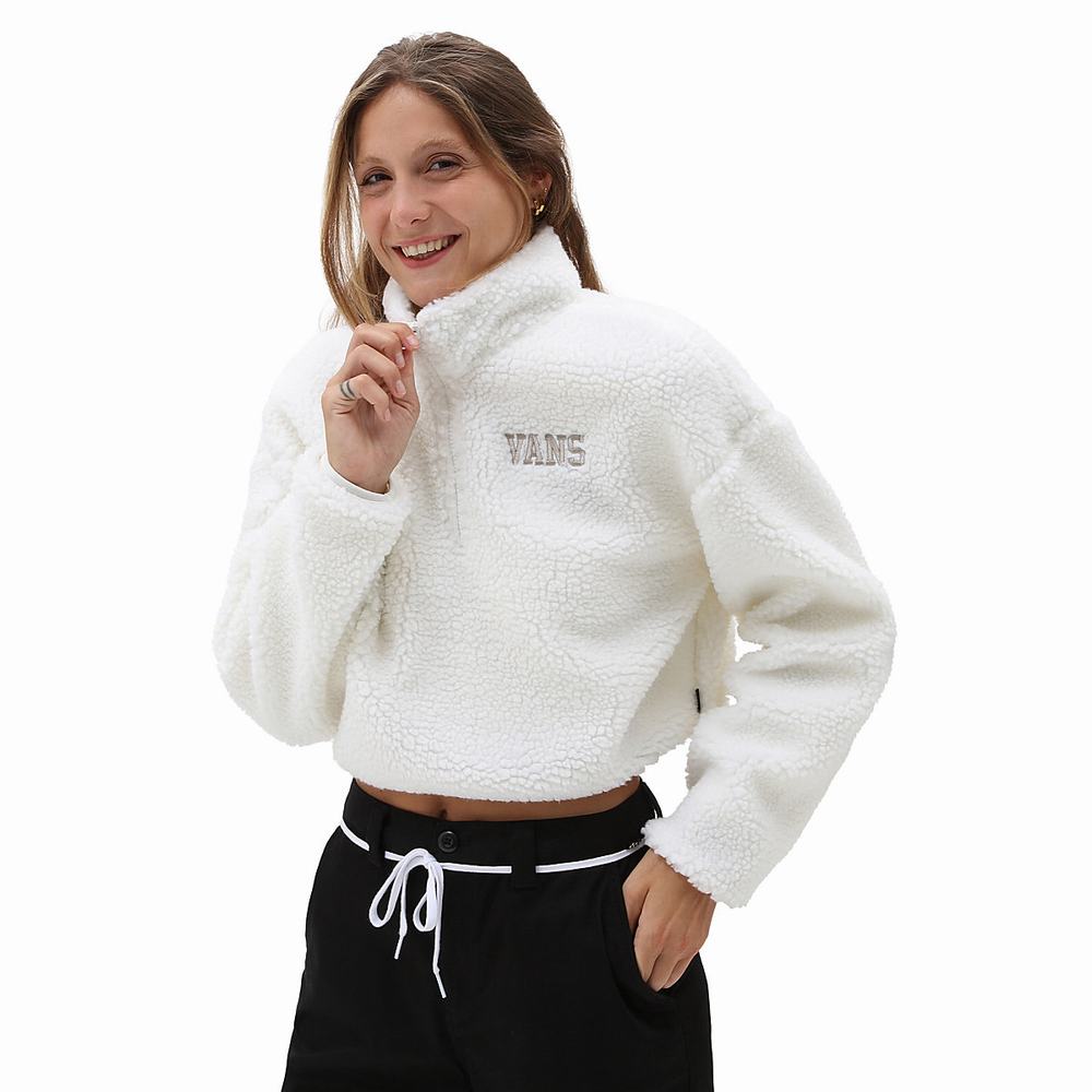 Pullover Vans Varsity Warm-Up Half Zip Crop Mujer Blancas | QSY302841