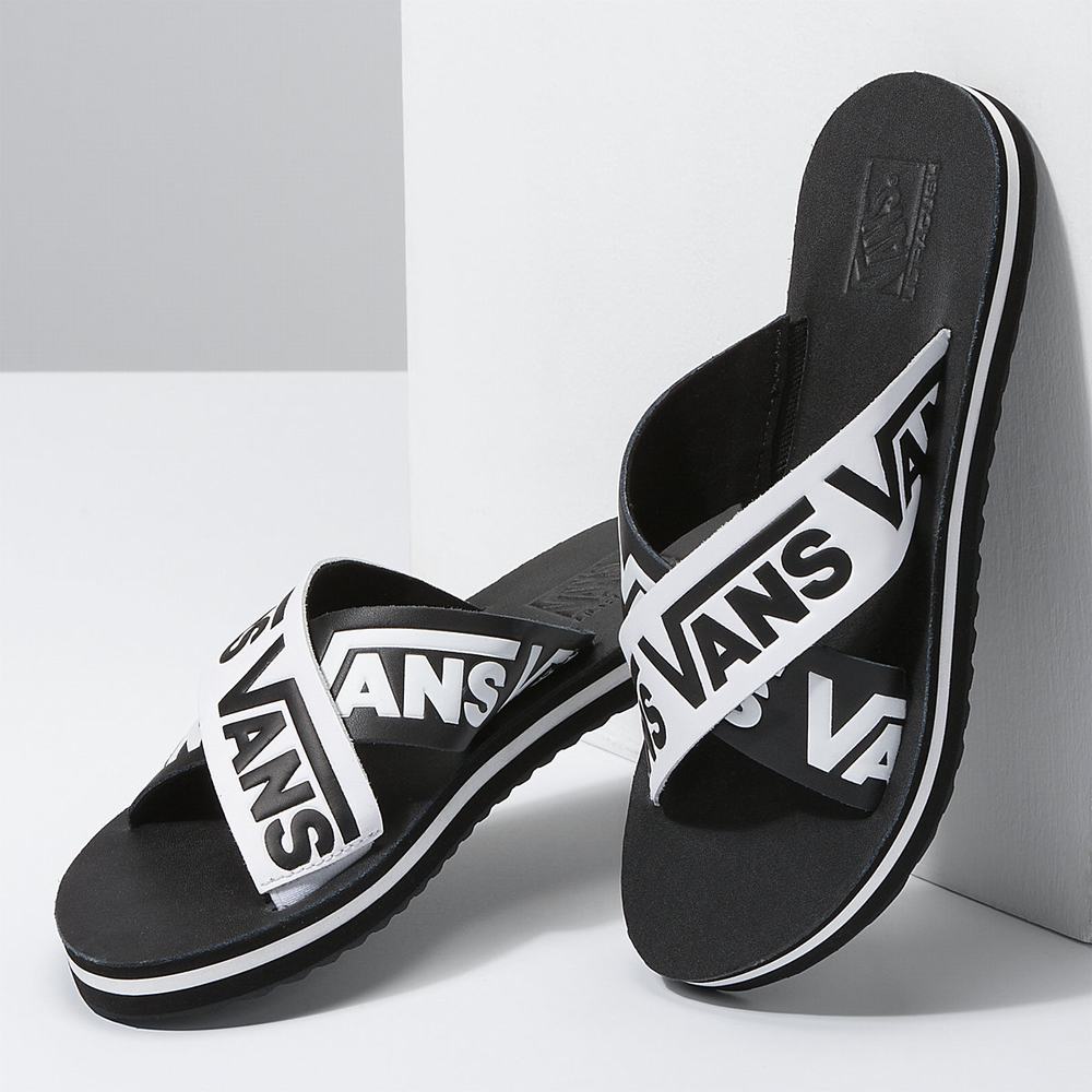 Sandalias Vans Cross Correa Mujer Negras/Blancas | ZDS210763