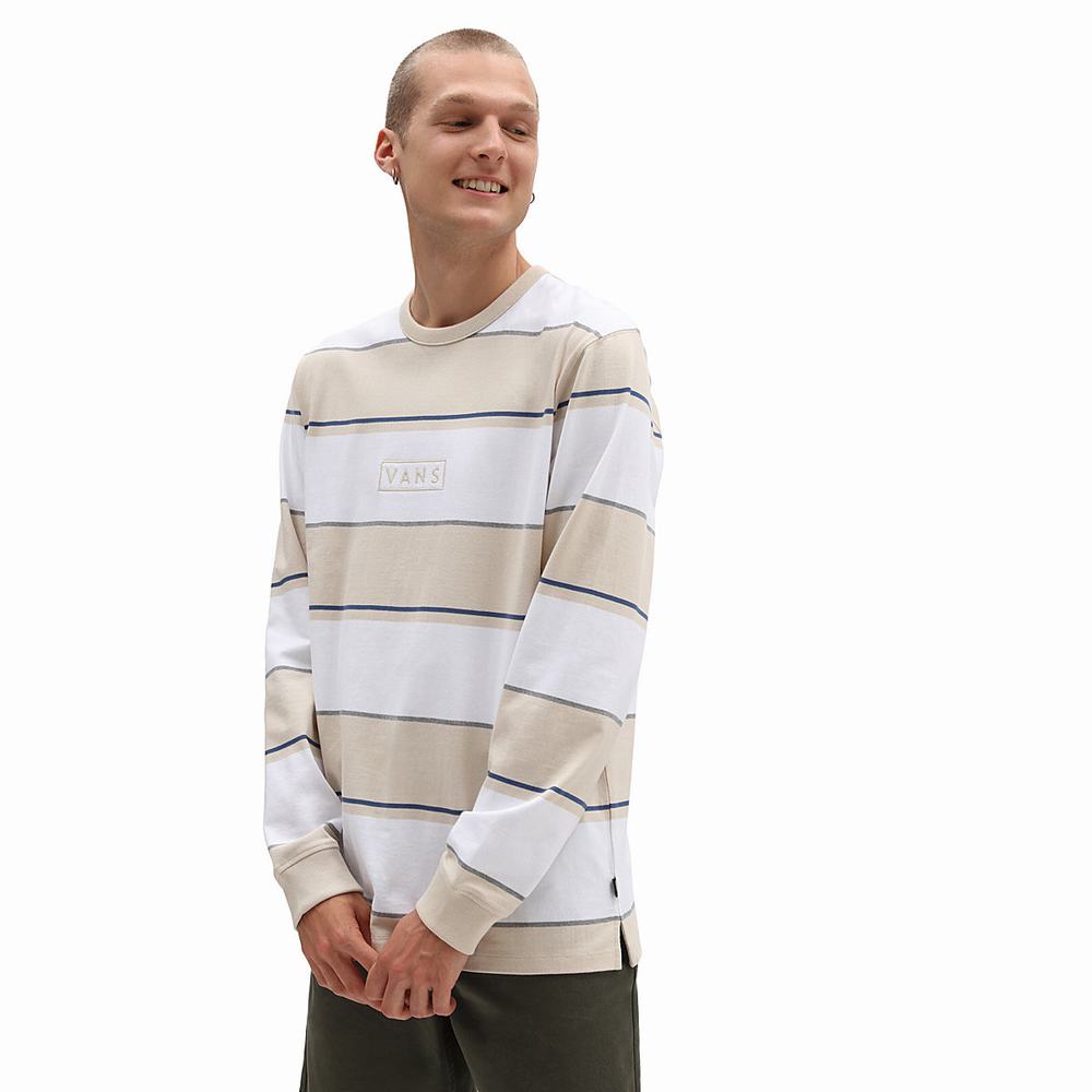 Sudaderas Vans Easy Box Bold Stripe Long Sleeve Hombre Blancas/Beige | KVM123590