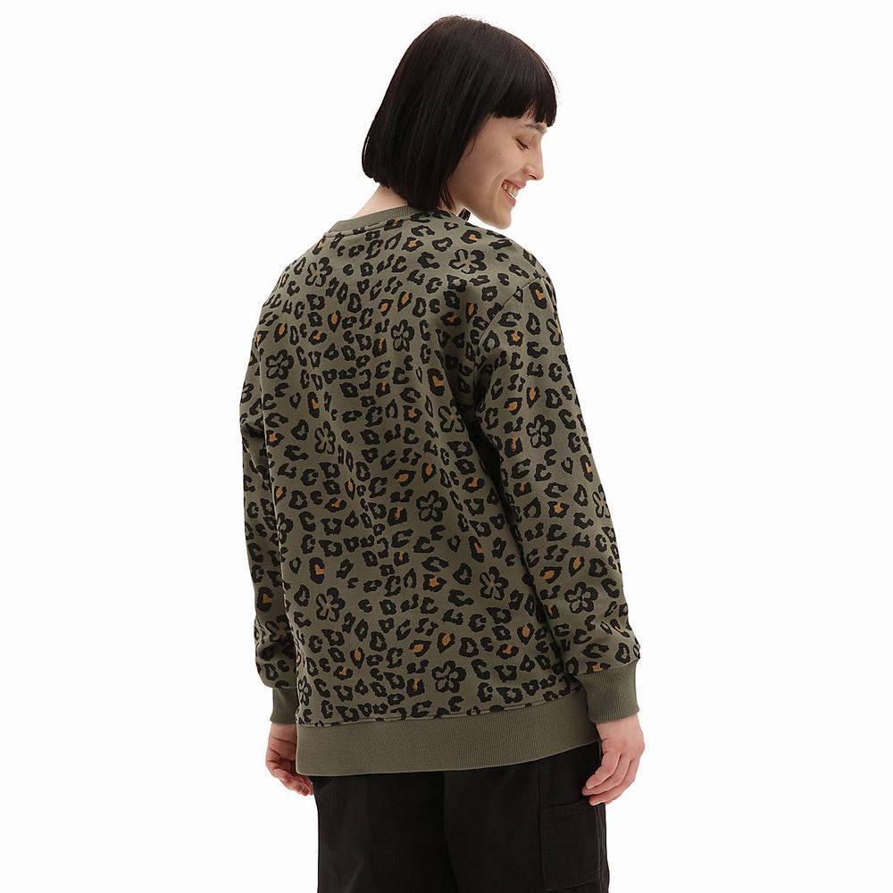 Sudaderas Vans Floral Animal Crew Mujer Verde | LXP263875