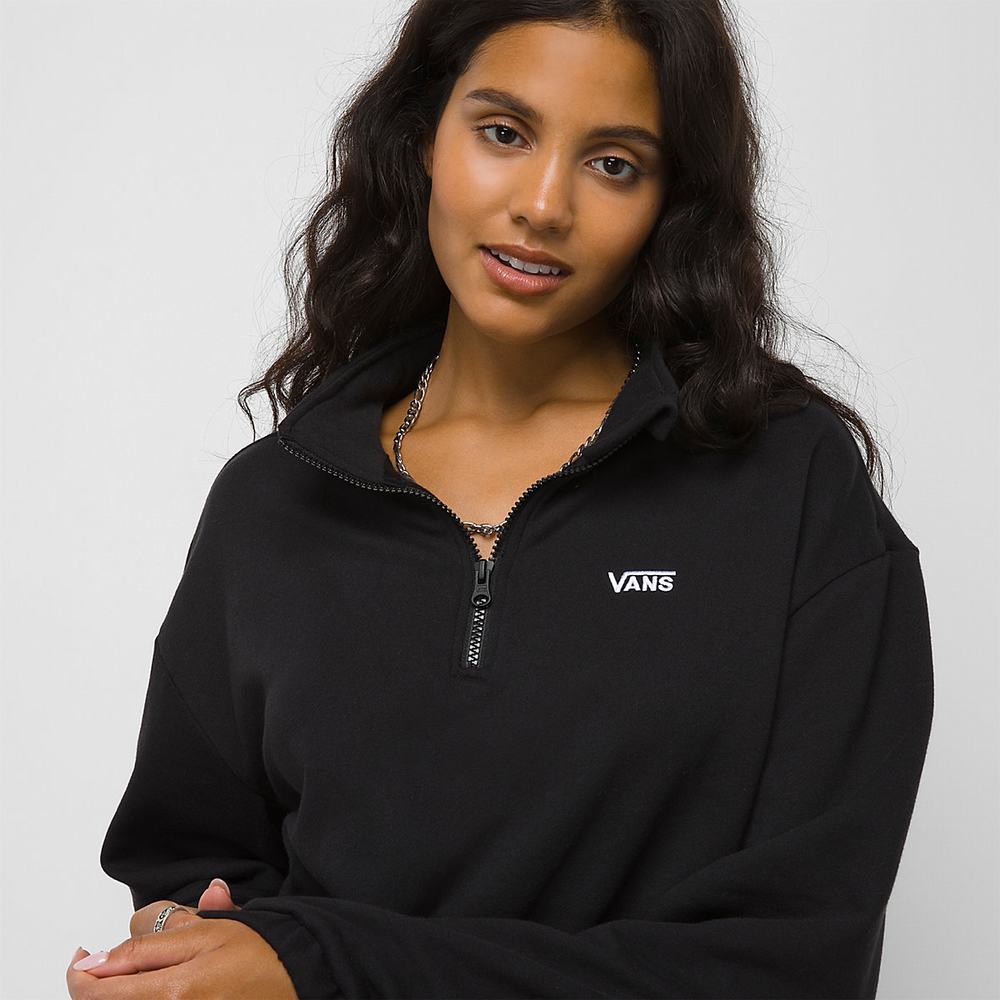 Sudaderas Vans Left Chest Half Zip Mujer Negras | FSI862509