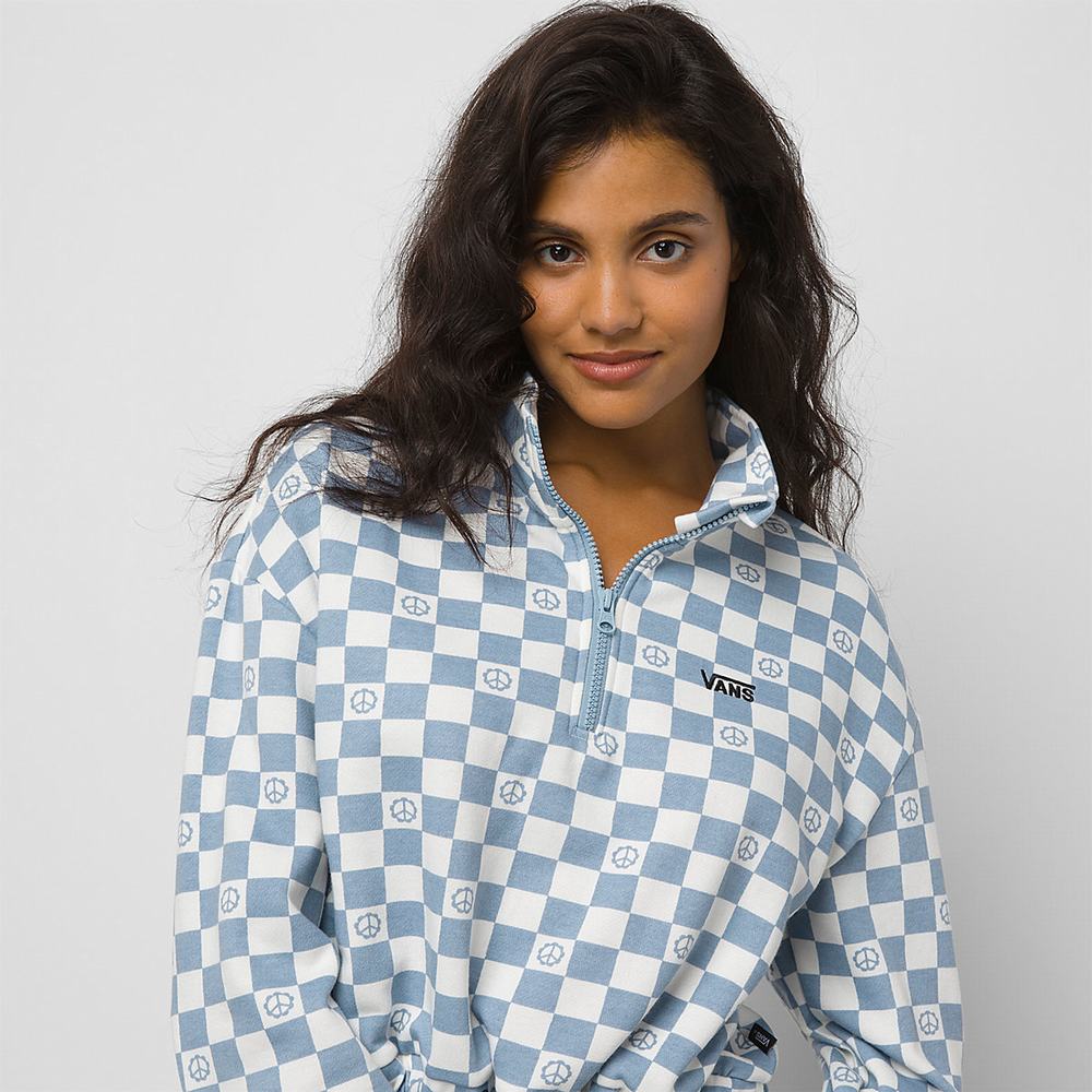 Sudaderas Vans Left Chest Print Half Zip Mujer Azules | HKP674381