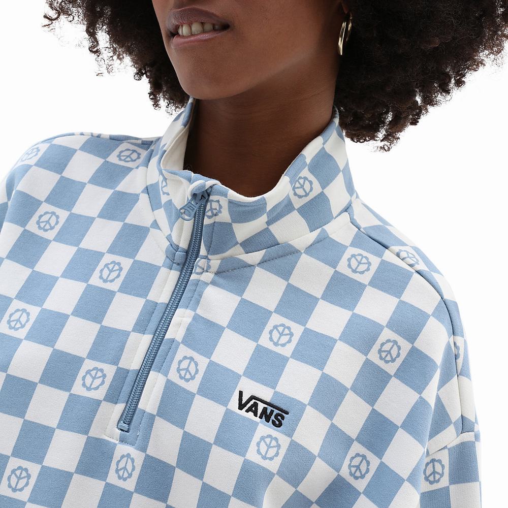 Sudaderas Vans Left Chest Print Half Zip Mujer Azules | HKP674381