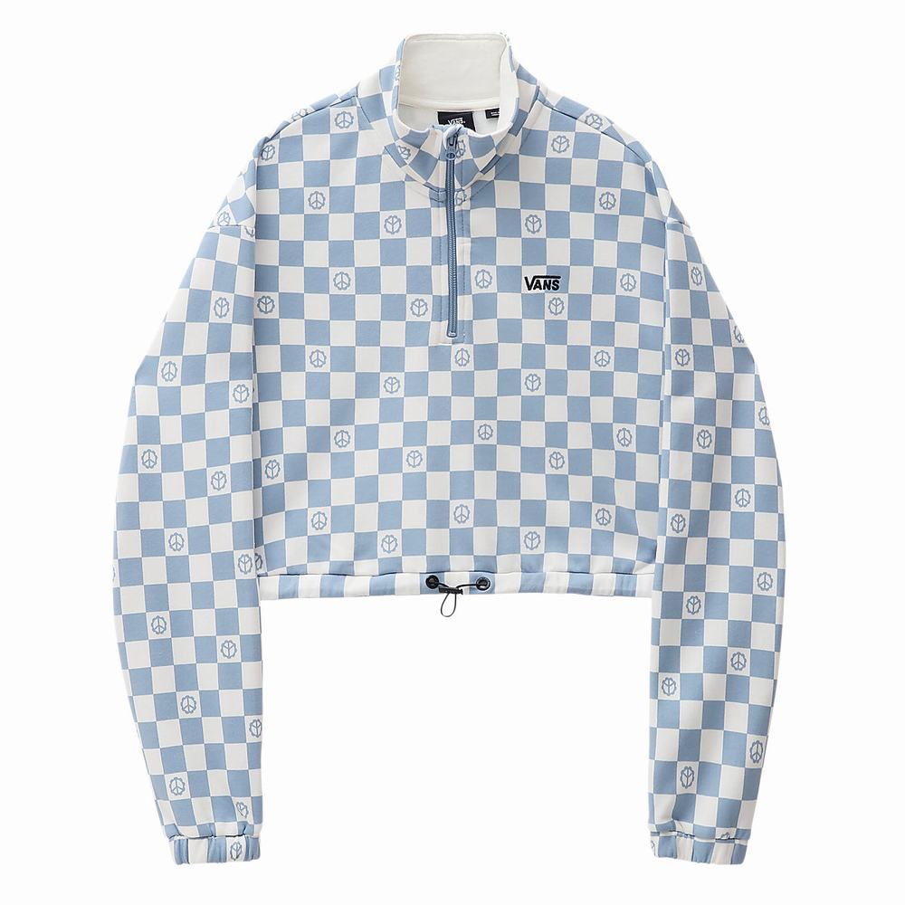 Sudaderas Vans Left Chest Print Half Zip Mujer Azules | HKP674381