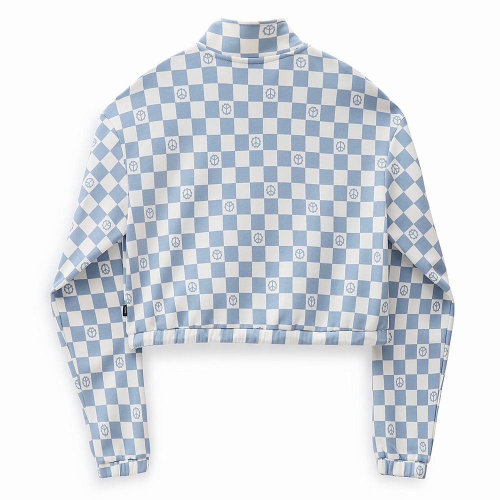 Sudaderas Vans Left Chest Print Half Zip Mujer Azules | HKP674381